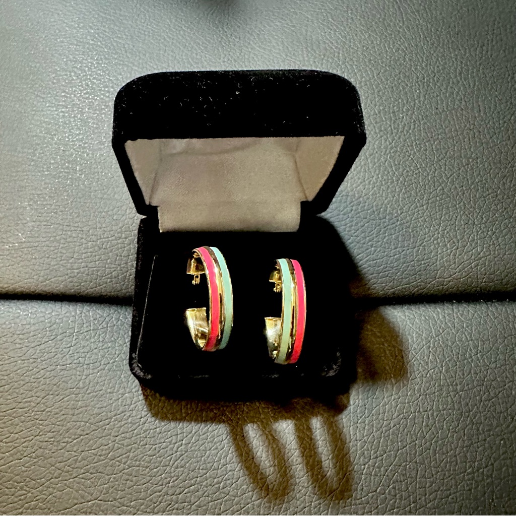 Real 14k Yellow Gold Enamel Earrings
